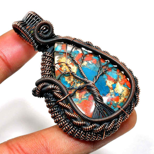 Azure’s Embrace – Blue & Orange Copper Pendant