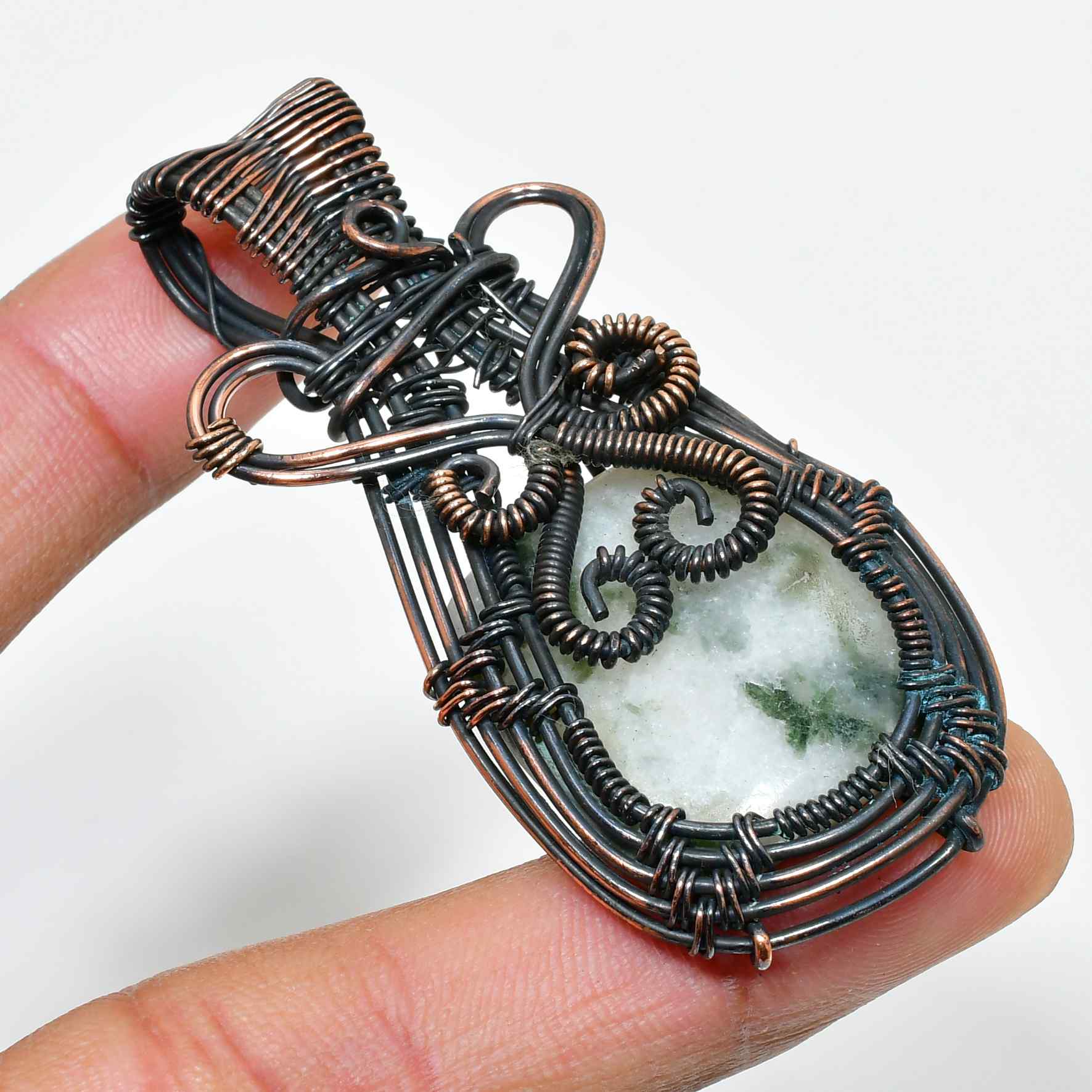 Celestial Embrace – Copper-Wrapped Natural Gemstone Pendant