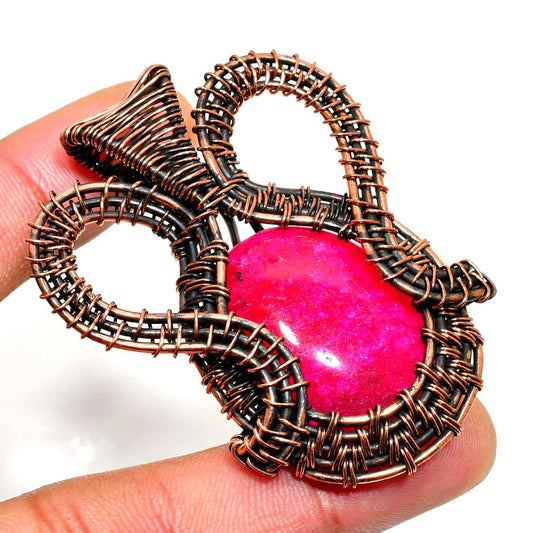 Blushing Ember – Pink Stone Copper Pendant