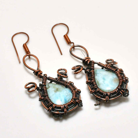 Ocean’s Embrace – Larimar & Copper Earrings