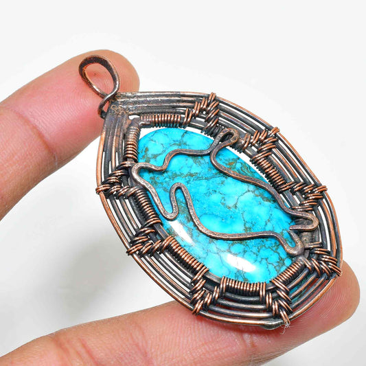 Ocean’s Embrace – Turquoise & Copper Wire Pendant
