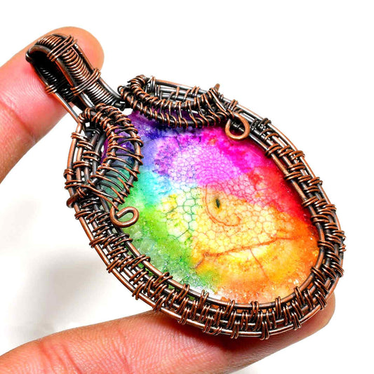 Celestial Harmony – Rainbow Agate Copper Pendant