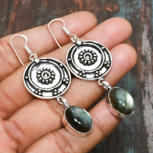 Moonweaver – Labradorite Dreamcatcher Earrings
