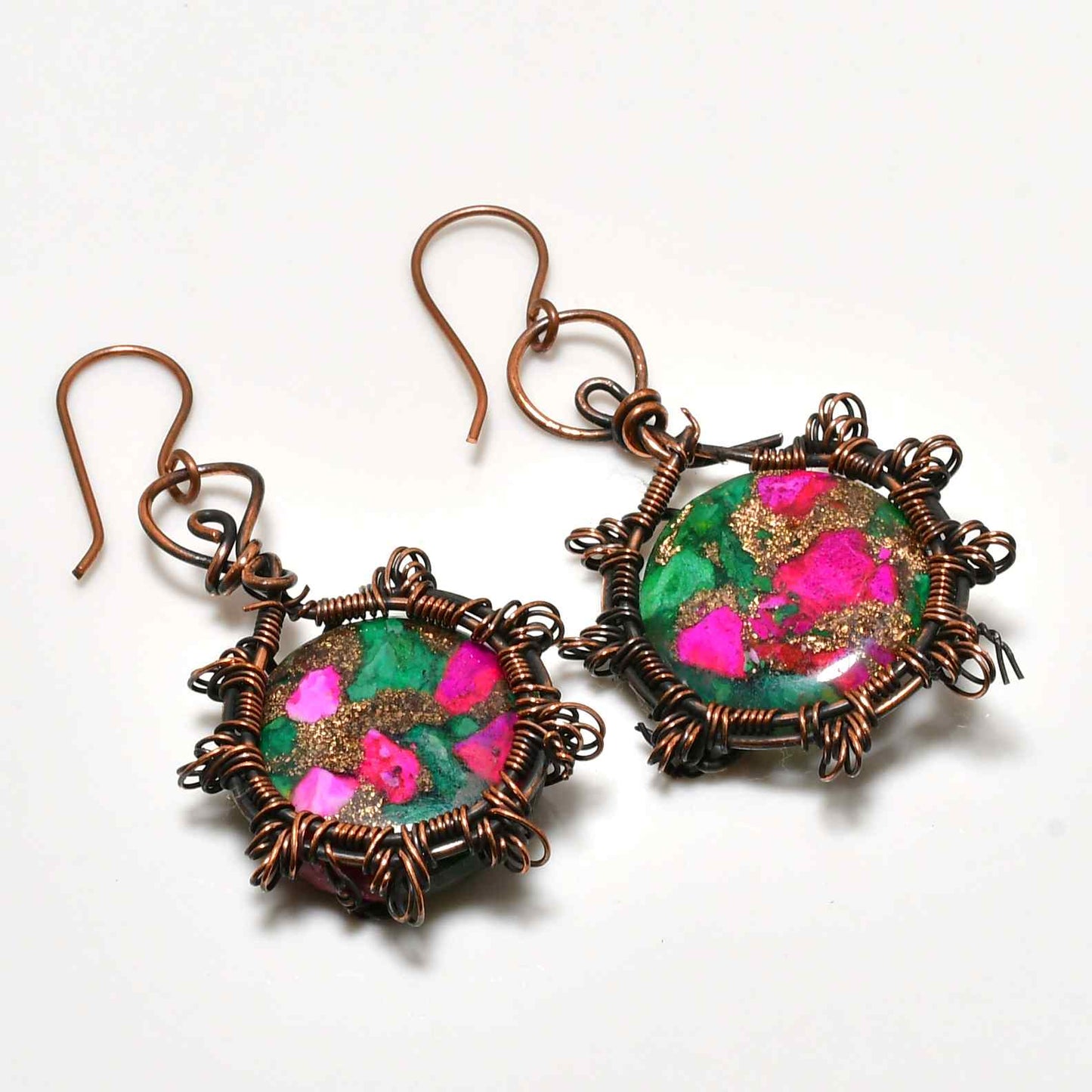Blush & Jade Harmony – Oxidized Copper Earrings