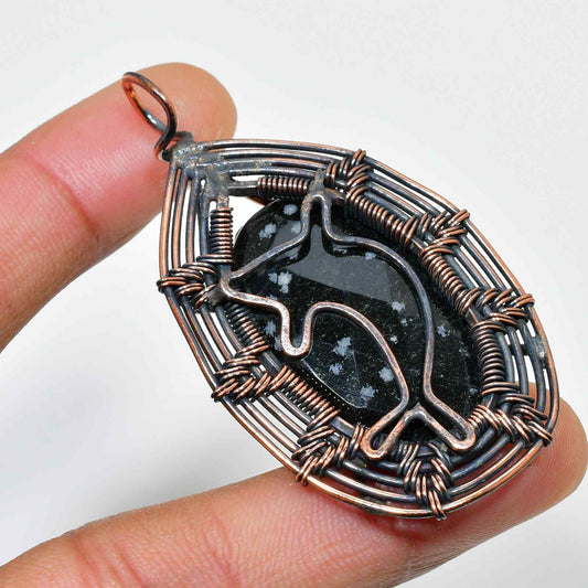Obsidian Aegis – Copper-Wrapped Pendant