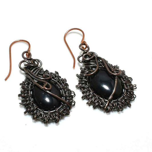 Midnight Echo – Obsidian Copper Earrings