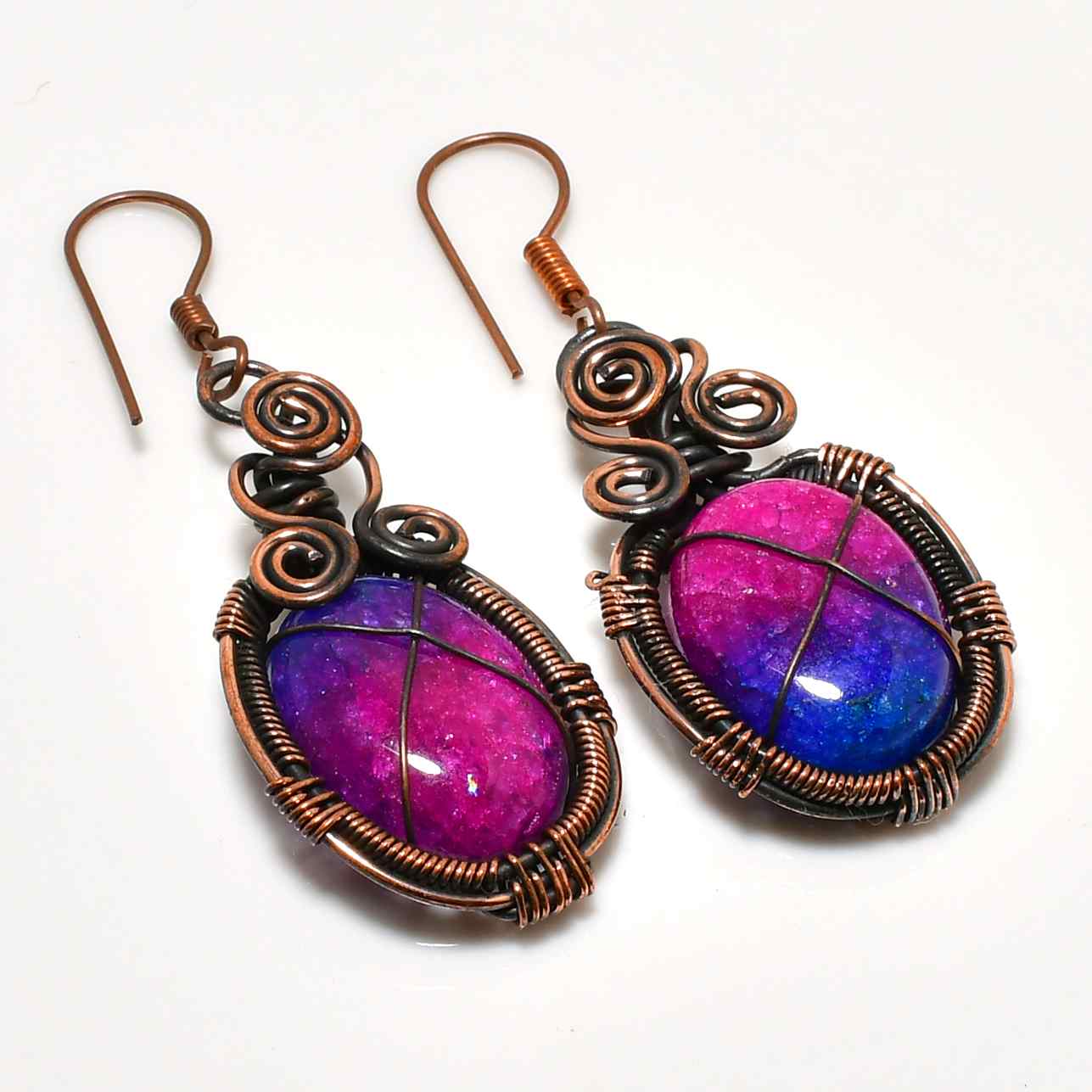 Aurora’s Bloom – Pink & Blue Copper Earrings