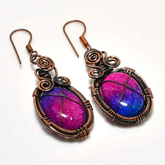 Aurora’s Bloom – Pink & Blue Copper Earrings