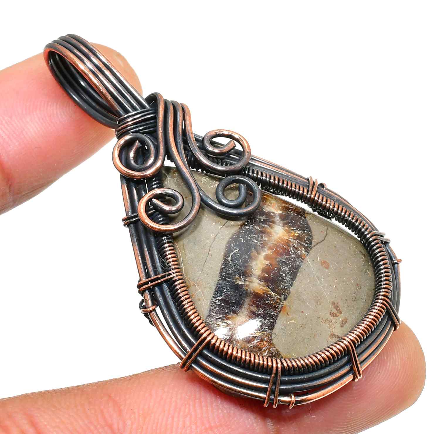 Gaia’s Embrace – Copper-Wrapped Stone Pendant