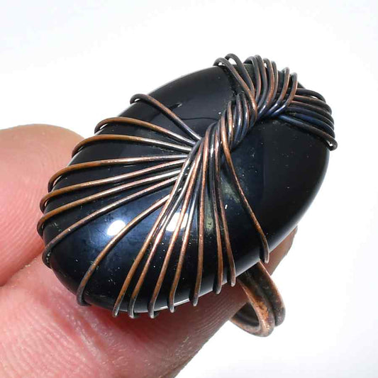 Shadow’s Embrace – Obsidian Copper Ring