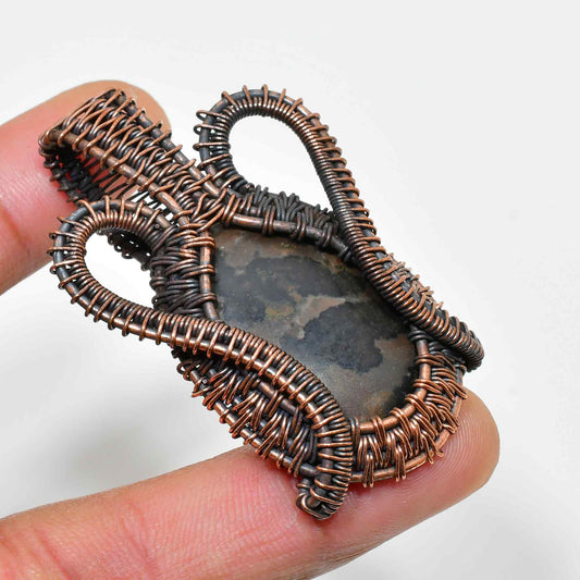 Glimmering Guardian – Oxidized Copper & Natural Stone Pendant