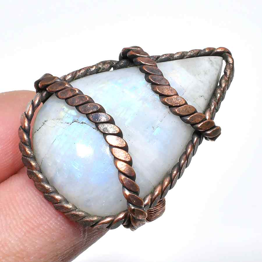 Moonlit Dreams – Oxidized Copper Wire-Wrapped Moonstone Pendant
