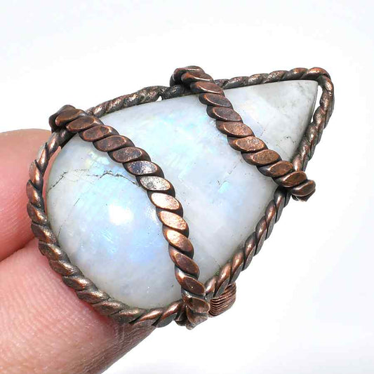 Moonlit Dreams – Oxidized Copper Wire-Wrapped Moonstone Pendant