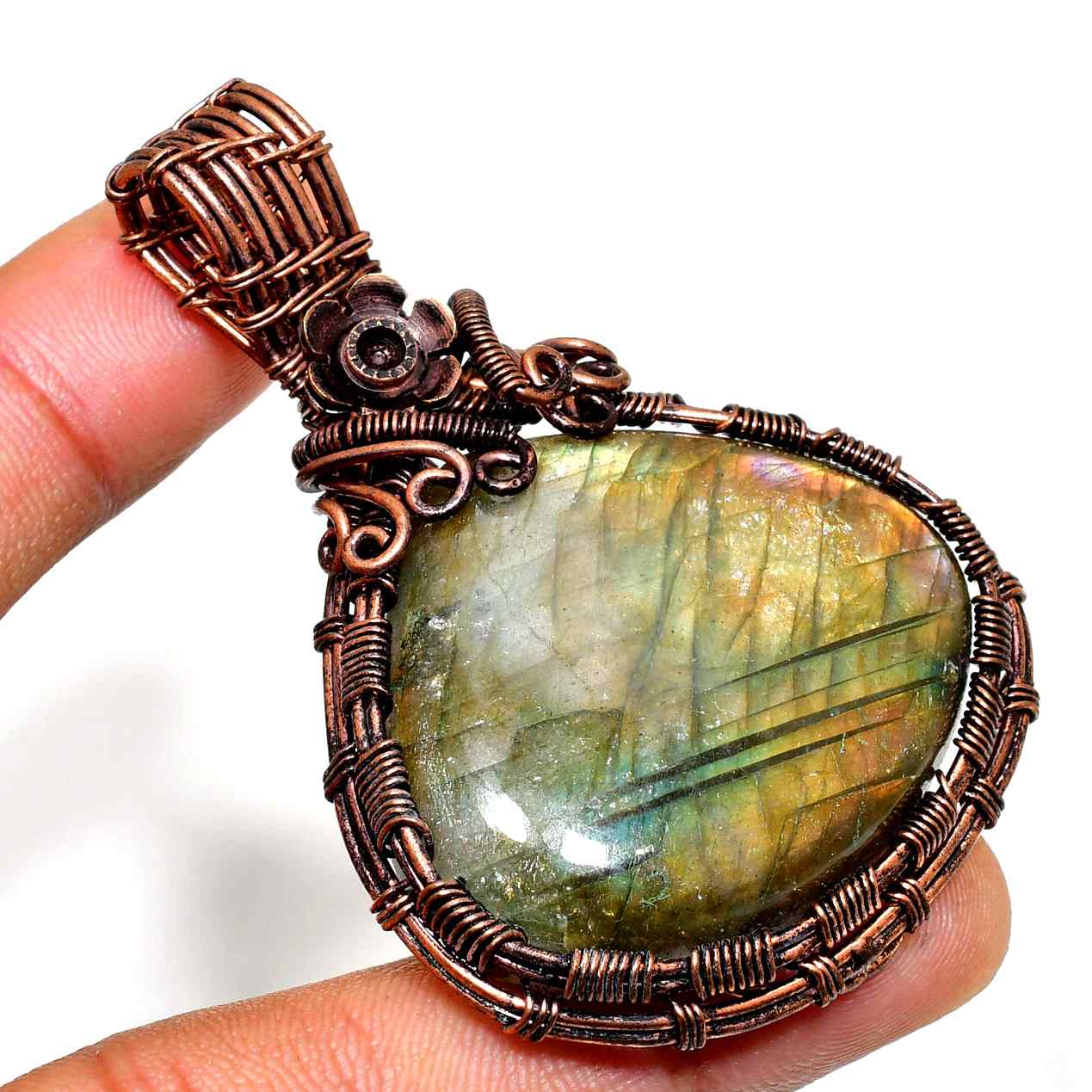 Aurora’s Veil – Labradorite Copper Pendant