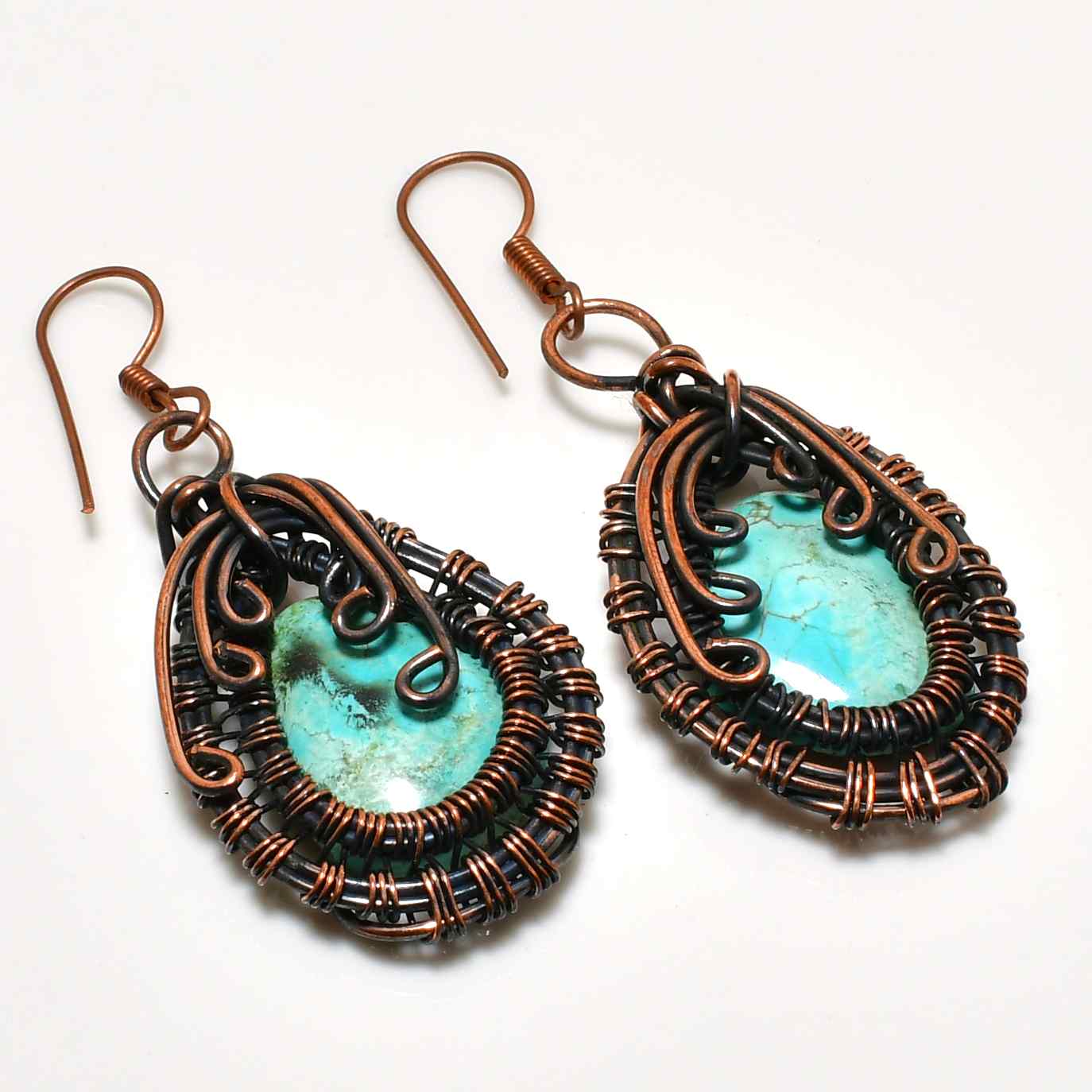 Turquoise Whisper – Bohemian Copper Wire Earrings