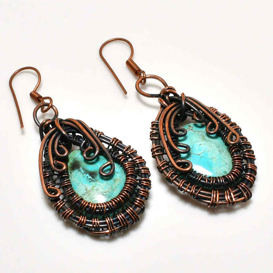Turquoise Whisper – Bohemian Copper Wire Earrings