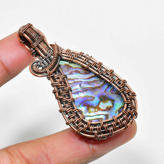 Ember’s Embrace – Copper-Wrapped Abalone Pendant
