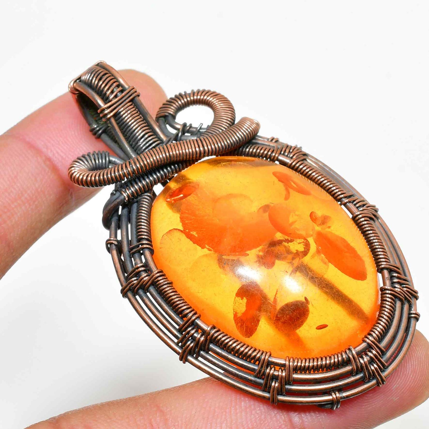 Ember Blossom – Amber & Copper Pendant