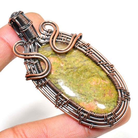 Serpent’s Embrace – Moss Agate Copper Pendant