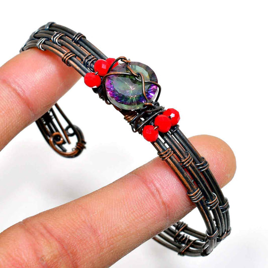 Iridescent Ember – Hand-Wrapped Copper Bracelet