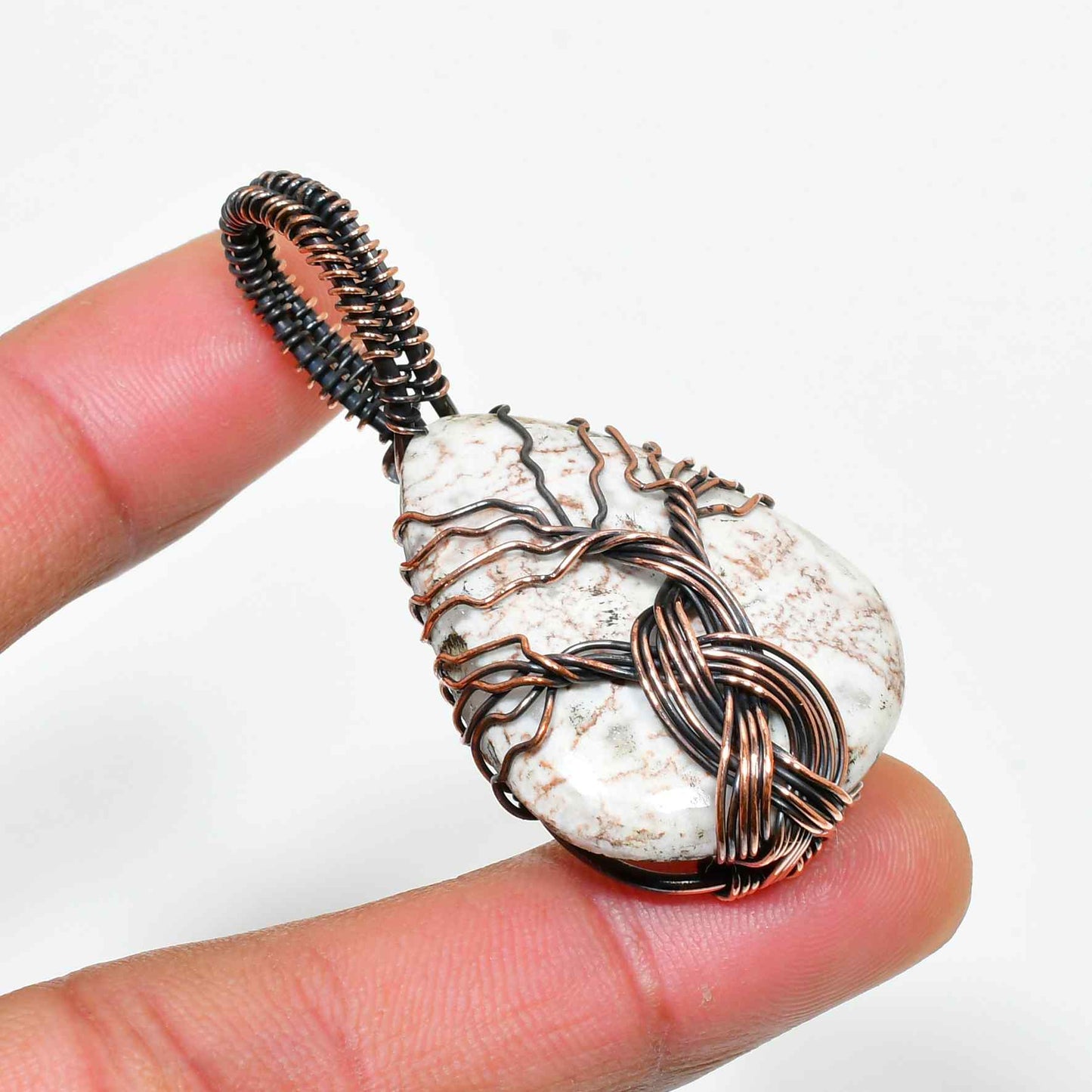 Gaia’s Embrace – Natural Stone & Oxidized Copper Pendant