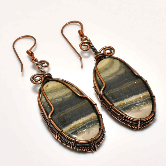 Gaia’s Embrace – Copper-Wrapped Earthstone Earrings