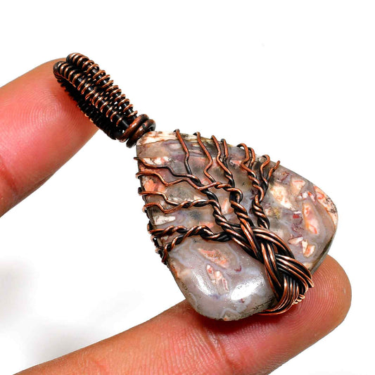 Gaia’s Whisper – Agate Tree of Life Copper Pendant