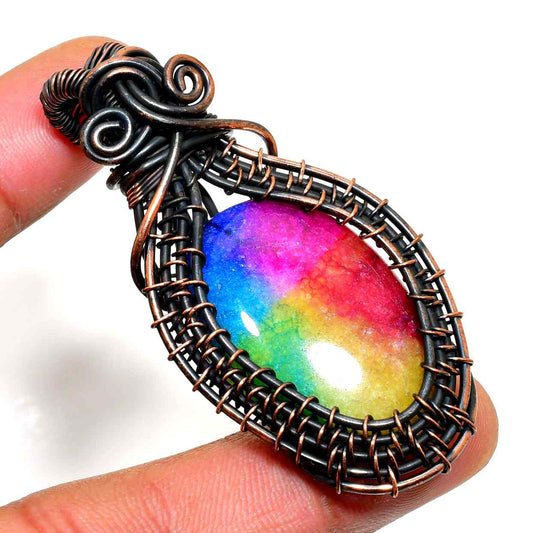 Aurora’s Embrace – Rainbow Aura Quartz Copper Pendant