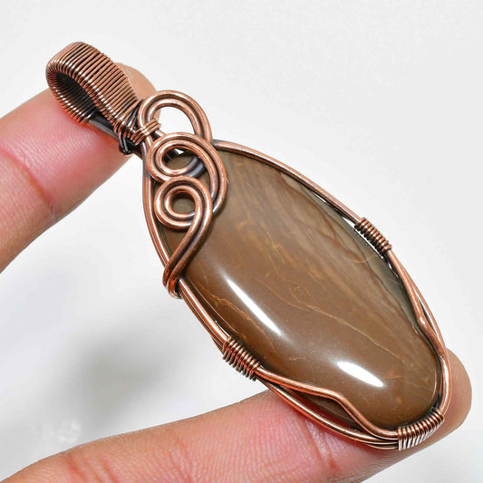Gaia’s Embrace – Brown Jasper Copper Pendant