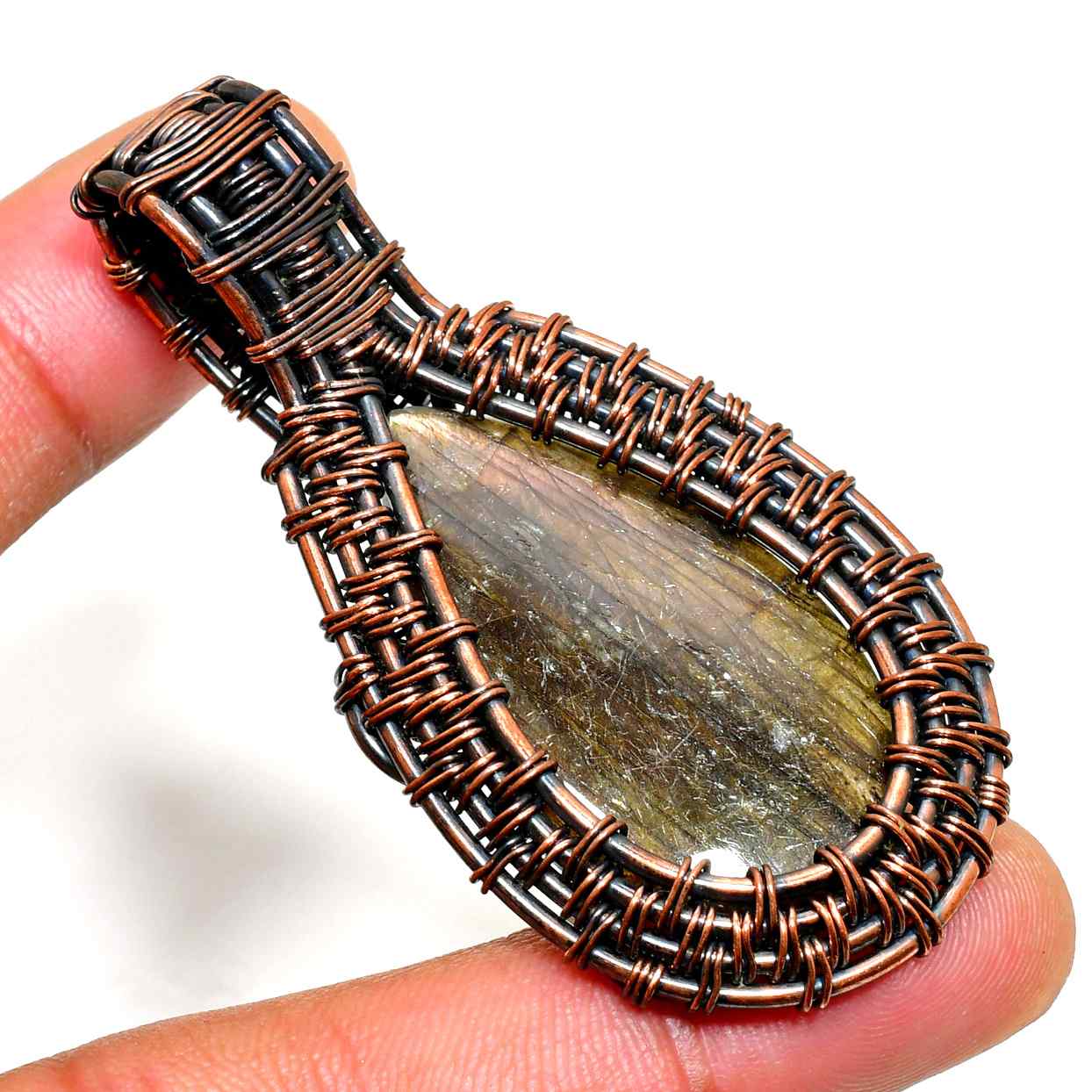 Luna’s Veil – Labradorite & Blackened Copper Pendant