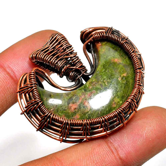 Gaia’s Embrace – Unakite Crescent Pendant