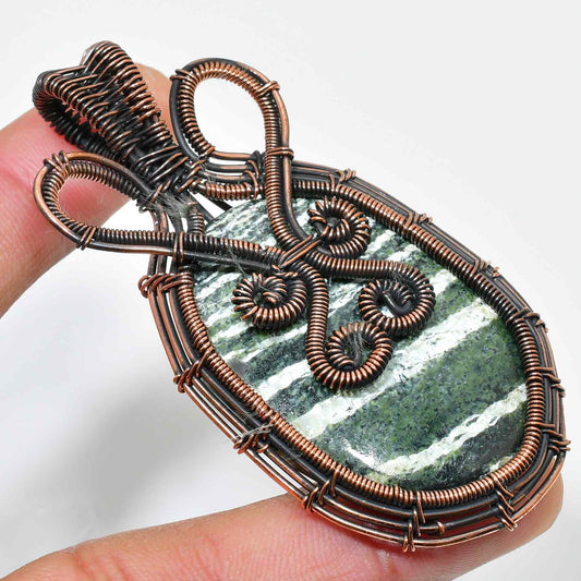 Verdant Whisper – Copper-Wrapped Green Stone Pendant