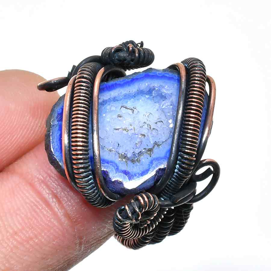 Azure’s Embrace – Blue Agate & Copper Pendant