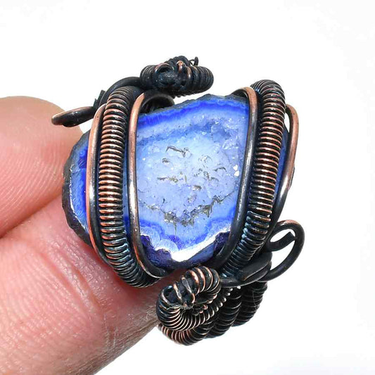 Azure’s Embrace – Blue Agate & Copper Pendant