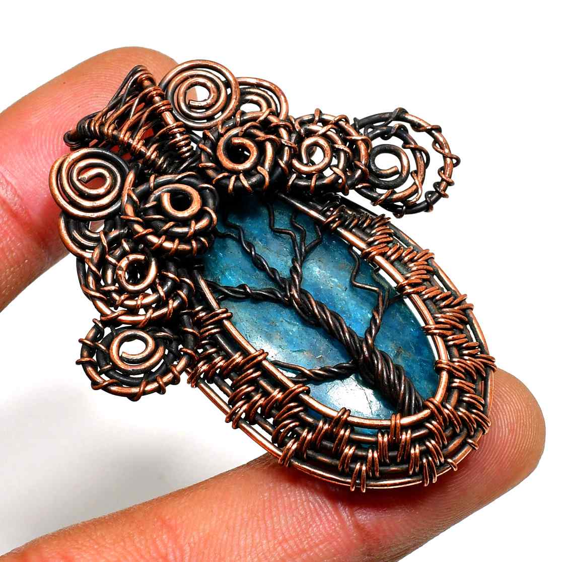Azure Whisper – Blue Lace Agate Copper Pendant
