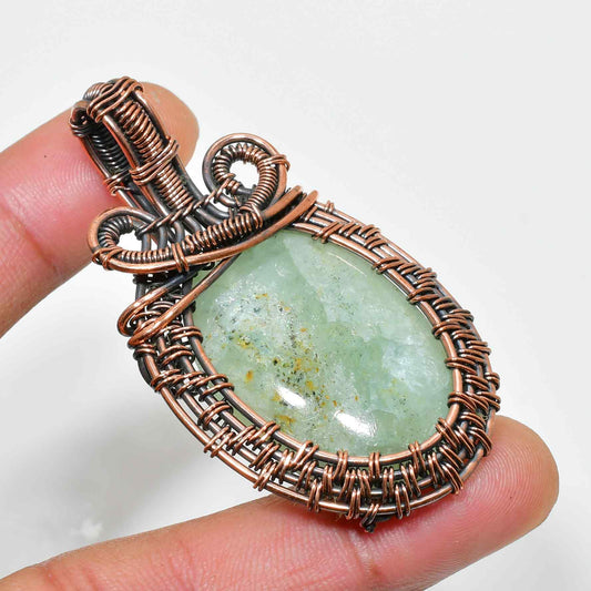 Aventurine’s Whisper – Copper Wire Pendant
