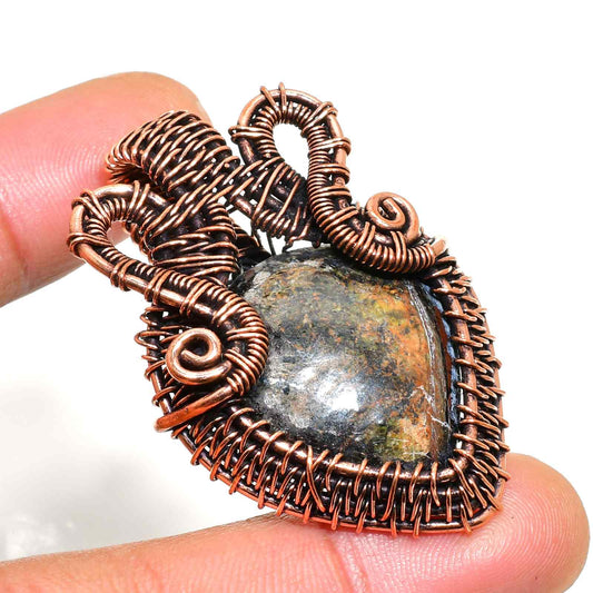 Gaia’s Harmony – Hand-Wrapped Copper Gemstone Pendant