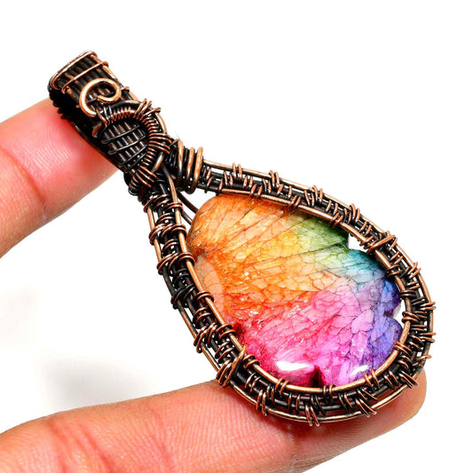 Kaleidoscope Embrace – Rainbow Quartz Copper Pendant