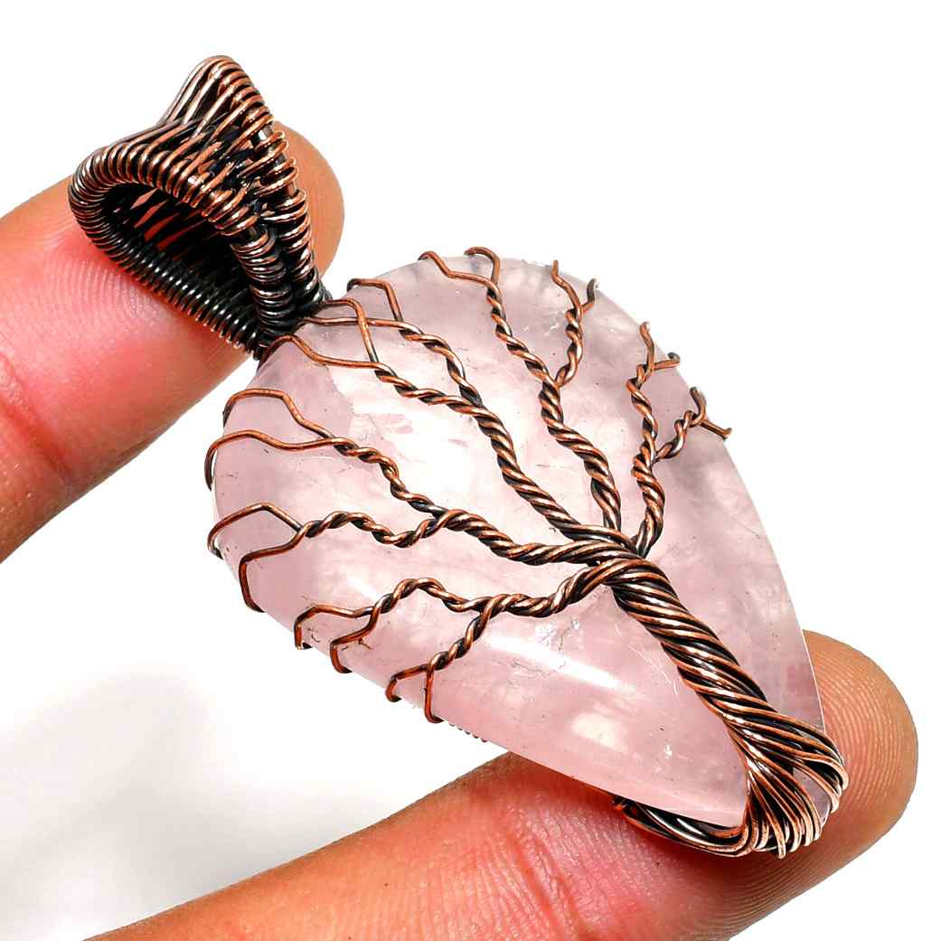 Moonlit Whisper – Rose Quartz Copper Pendant