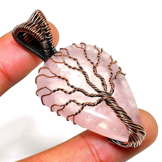 Moonlit Whisper – Rose Quartz Copper Pendant