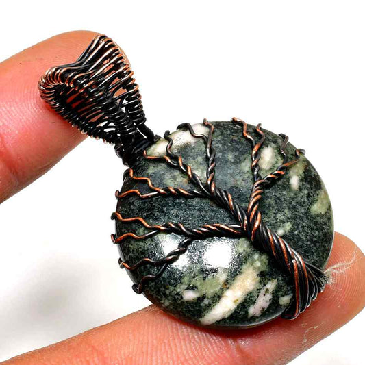 Verdant Roots – Green Stone Copper Pendant
