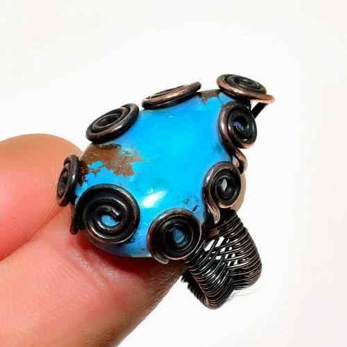 Turquoise Bliss – Hand-Wrapped Copper Wire Ring