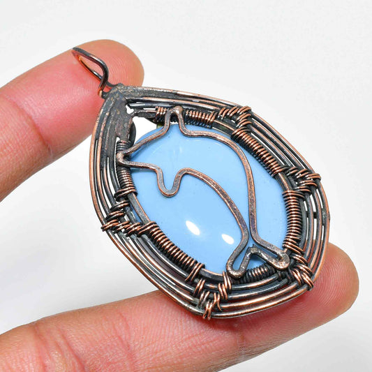 Aquamarine’s Embrace – Antique Bronze Wire Pendant