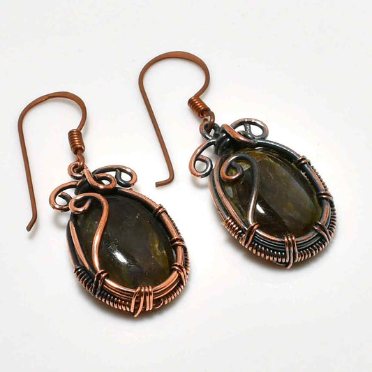 Elemental Veil – Labradorite Copper Earrings