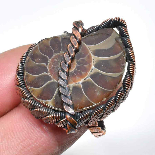 Earth’s Spiral – Copper-Wrapped Ammonite Ring