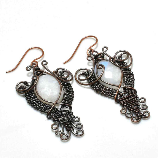 Luna’s Harmony – Oxidized Copper Moonstone Earrings