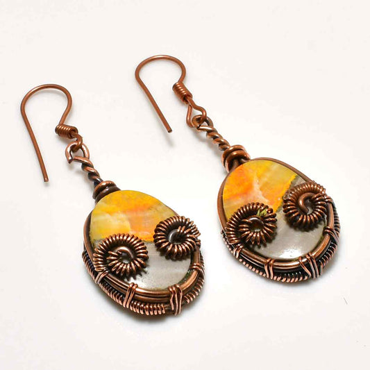 Marigold Muse – Copper-Woven Gemstone Earrings