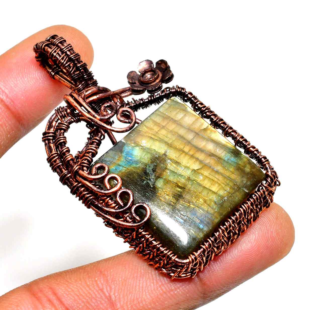 Aurora’s Veil – Labradorite Copper Pendant