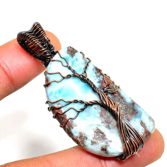 Ocean’s Embrace – Larimar Copper Pendant