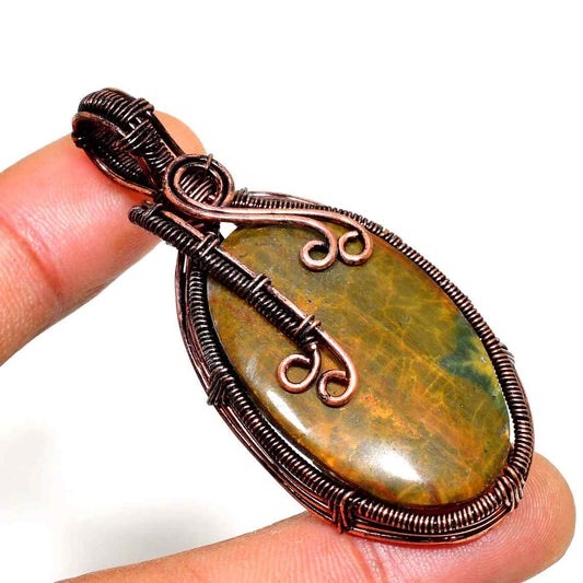 Verdant Harmony – Green Jasper Copper Pendant